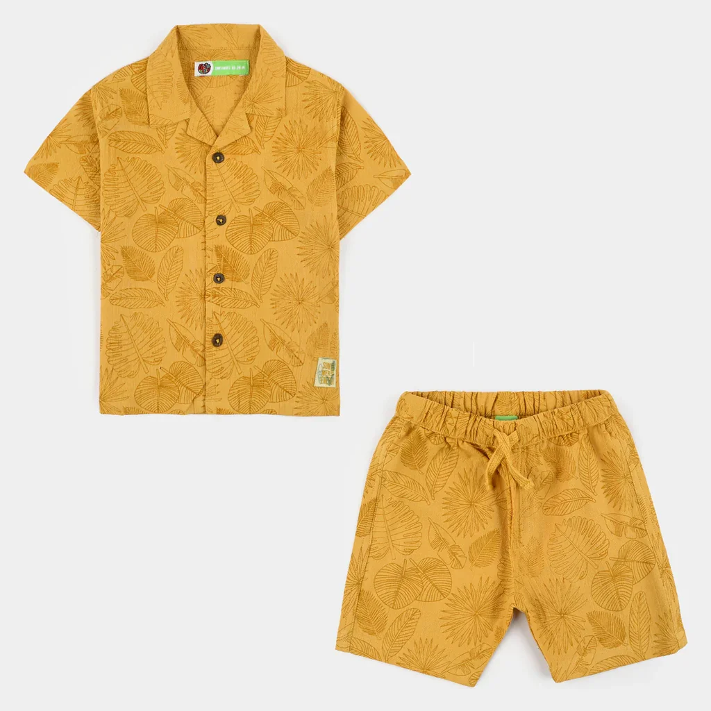Infant Boys Cotton Woven Suit (Palm Leaves) - Yellow