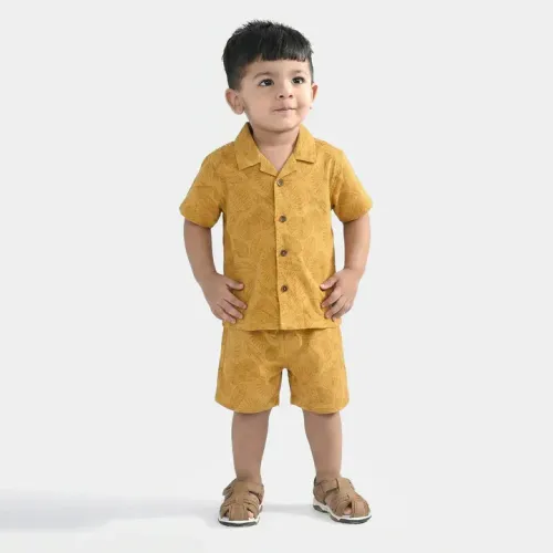 Infant Boys Cotton Woven Suit (Palm Leaves) - Yellow