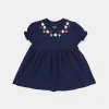 Infant Girls Jersey/Terry Knitted Frock (Flowers & Strawberry) - Navy Blue